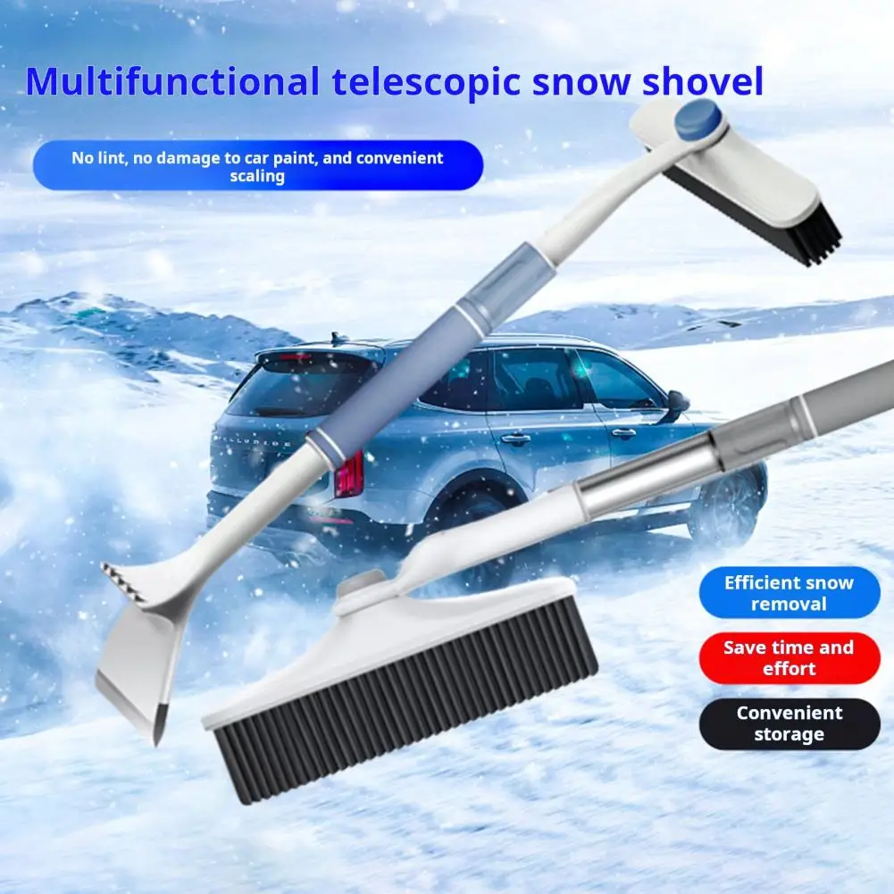 Snow Scraper Ice Scraper Easy Grip No Scratch Telescopic Pole 3-In-1 Snow Shovel for Quick Snow Removal Winter Car Ice Scraper