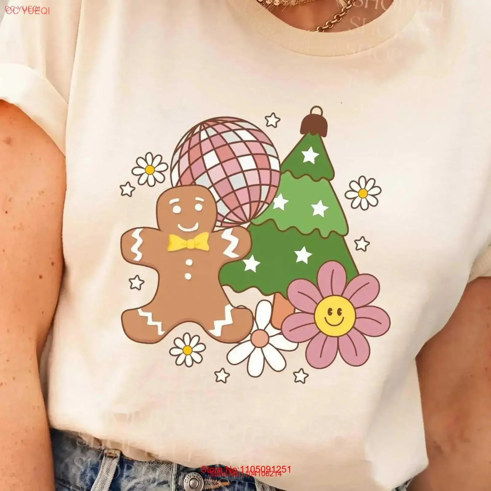 Groovy Christmas Tree Daisy T Shirt Gingerbread Disco Cute Holiday for Women Vintage Retro vintage Washed Soft