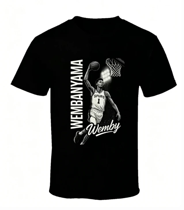 Basketball Star Victor Wembanyama Printed Pure Cotton Summer T-shirt for Men and Women Fashion and Ventilate Short Sleeved Shirt