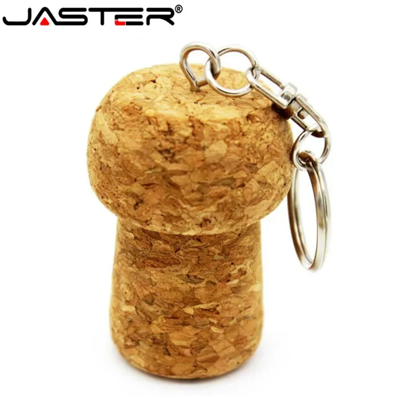 JASTER-unidad flash USB de corcho, pendrive de madera con logotipo personalizado, memoria extraíble, botella de Madera Suave, enchufe de 64GB 32GB, llavero Gratis, Regalo