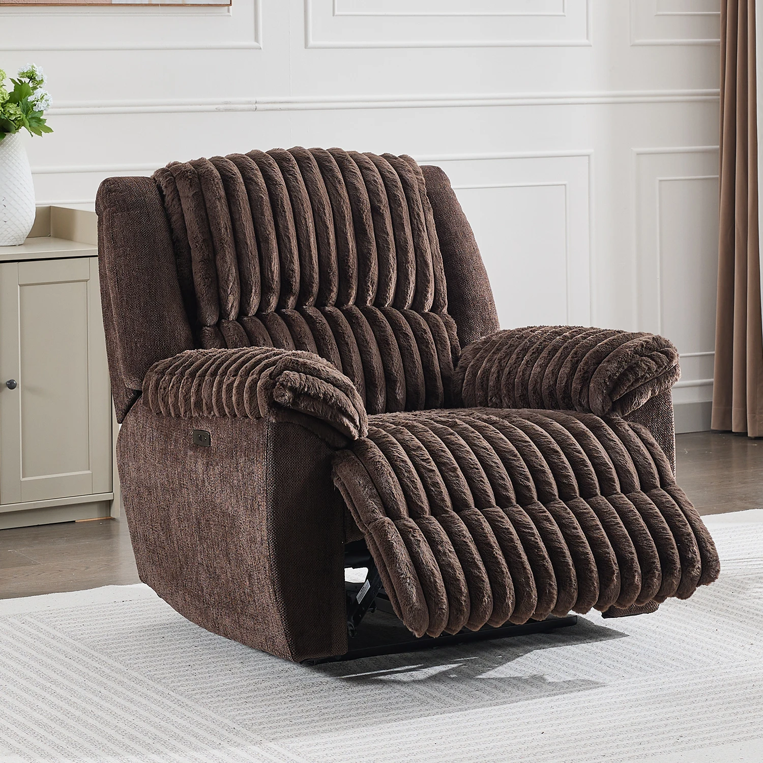 1PCS Oversized Super Soft Power Recliner Chairs For Adults, Electric Recliners Chair Faux Fur Overstuffed Single Reclining Chair