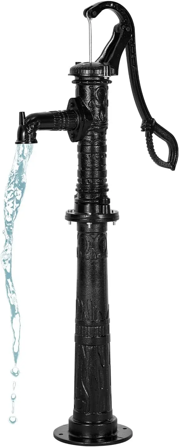 Well Hand Pitcher Pump, 20 ft Max Lift, Antique Cast Iron Manual Hand Water Pump with Heightening Base, NPT 1-1/4 in Connection,