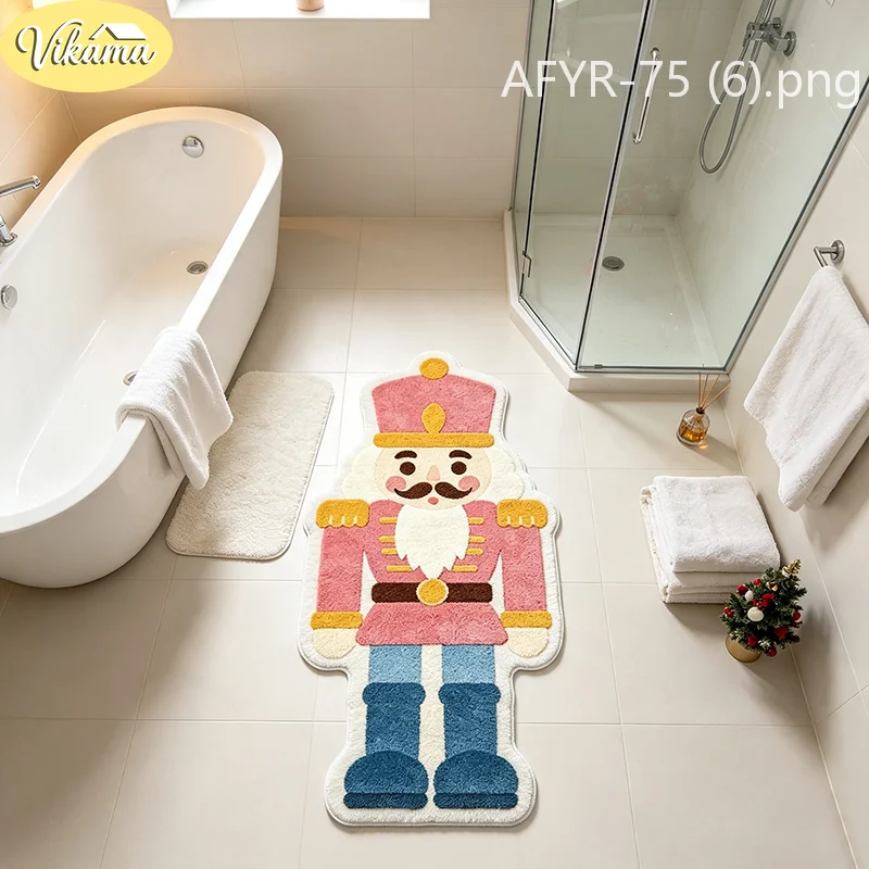 VIKAMA Snowman Building Blocks Christmas Tree Carpet Cartoon Anti Slip Floor Mat Bedroom Living Room Home Decoration