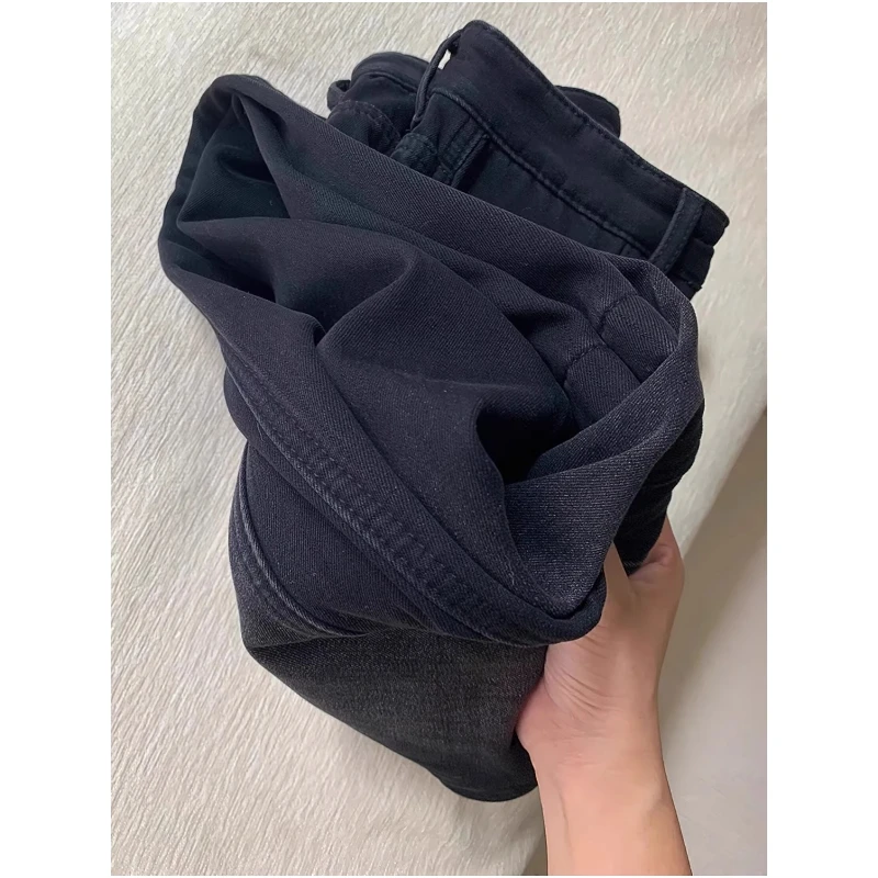 Jeans foderati in pile da donna vestibilità ampia Y2k moda peluche caldo pantaloni in denim a gamba larga a vita alta pantaloni svasati vintage retrò