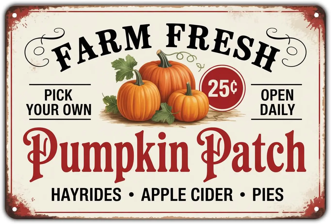 Pumpkin Patch Farm Fresh tin sign Vintage Pumpkin Patch Hayrides Metal Sign Print Aesthetic for Garden Yard Bar Porch Home Bedro