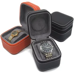 Single Watch Case PU Leather Zipper Watch Travel Case with Removable Cushion Storage Case Organizer Portable Square Watch Box