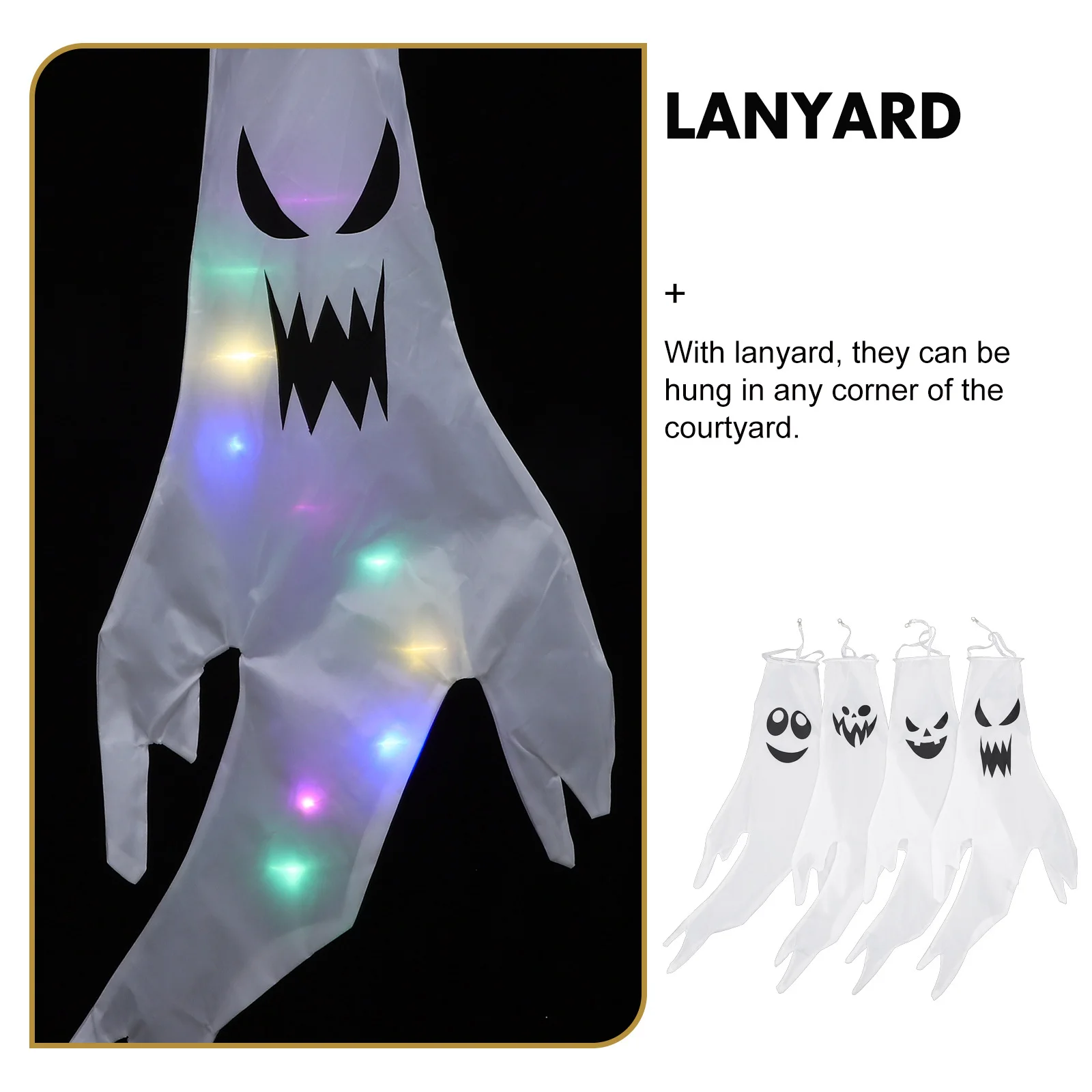 

4Pcs Halloween Glow Windsocks Ghost Flags Outdoor Hanging Decor for Haunted House Wind Sock Halloween Windsock