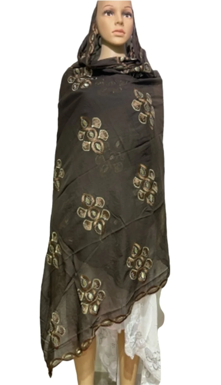 Dubai African Muslim Shawl Wrap Cording Embroidery Scarf High Quality Hot Sales Muslim Scarf 100% Cotton Big Scarf AfricanWomen