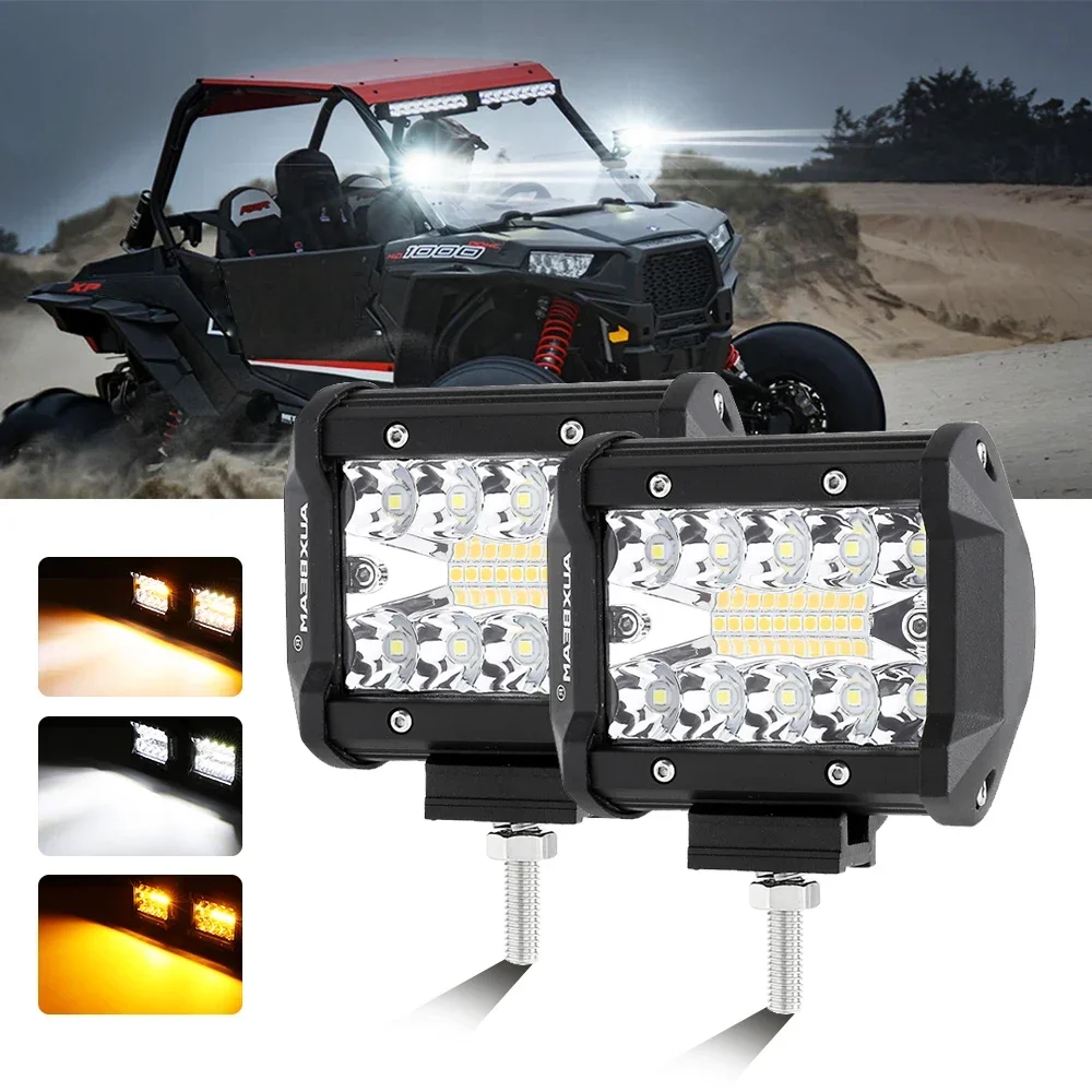 

AUXBEAM 4 Inch 120W LED Work Light 6 Modes Amber White LED Driving Pods Light with Memory Function Offroad SUV Truck Lights