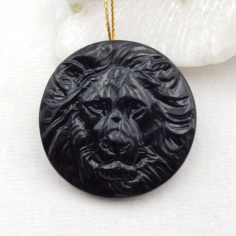 

Customized Jewelry Natural Stone Obsidian Carved Lion Head Pendant Bead 48x10mm 35g Semiprecious Fashion Necklace Accessories