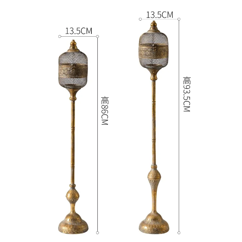 American retro wrought iron candle holder ornament living room wind lamp floor candle lamp