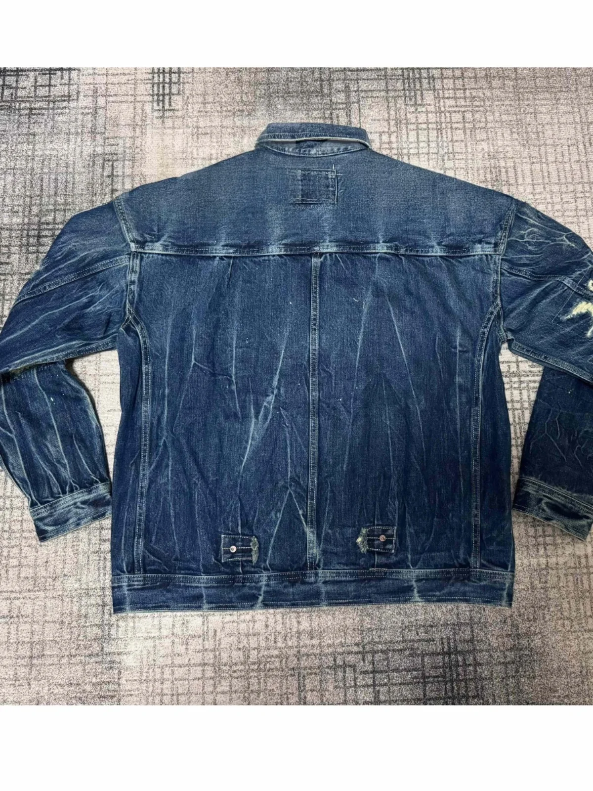 Madness Yu Wenle 24SS Vintage Washed Destroyed Lightning Pocket Trendy Denim Jacket Loose Fit Youthful Cotton Long Sleeve Coat