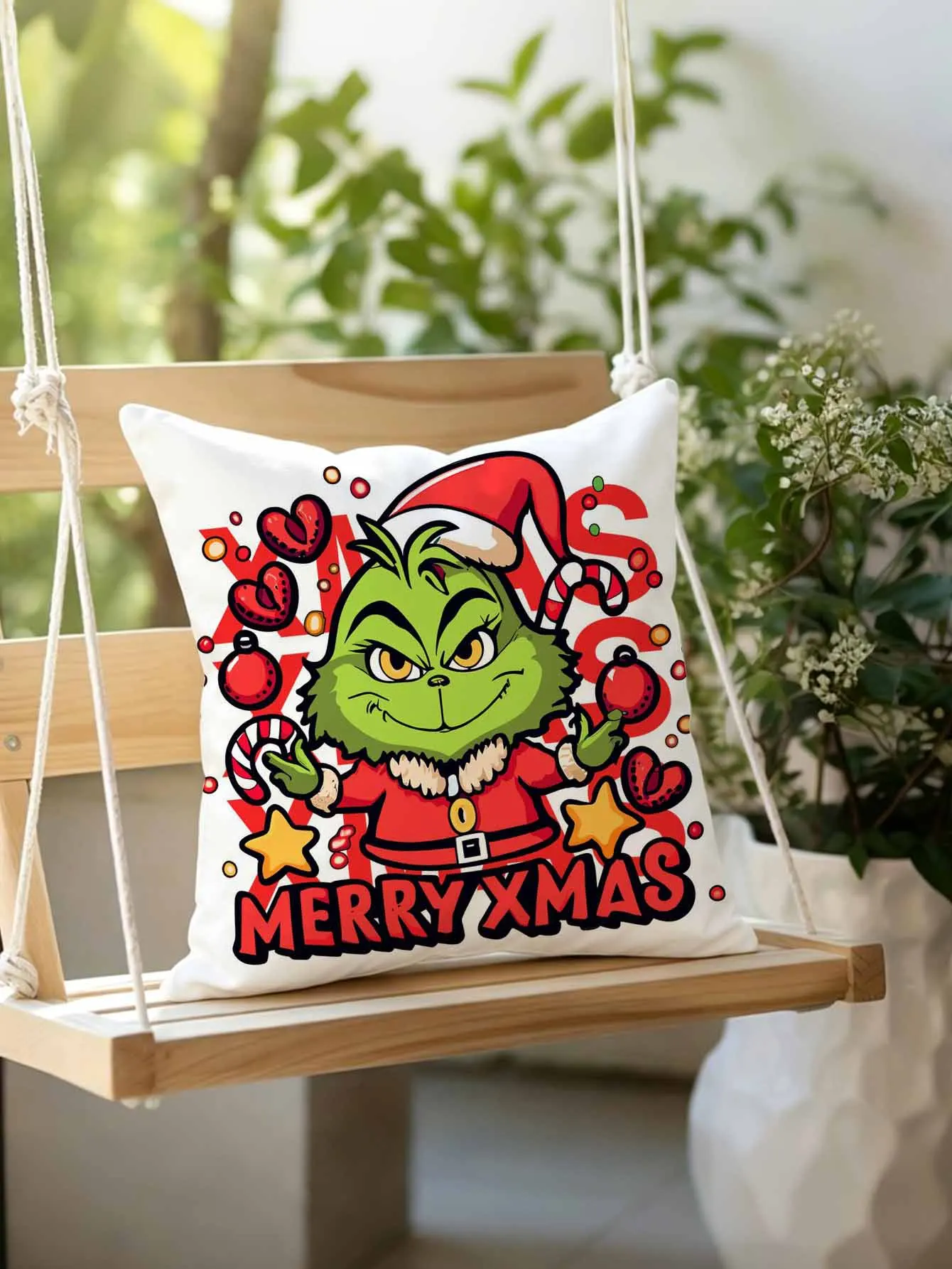 The Grinch Buffalo Plaid Pillow Case Anti-dustmite Pillowcase Invisible Zipper Silky Short Plush Sofa Cushion Cover