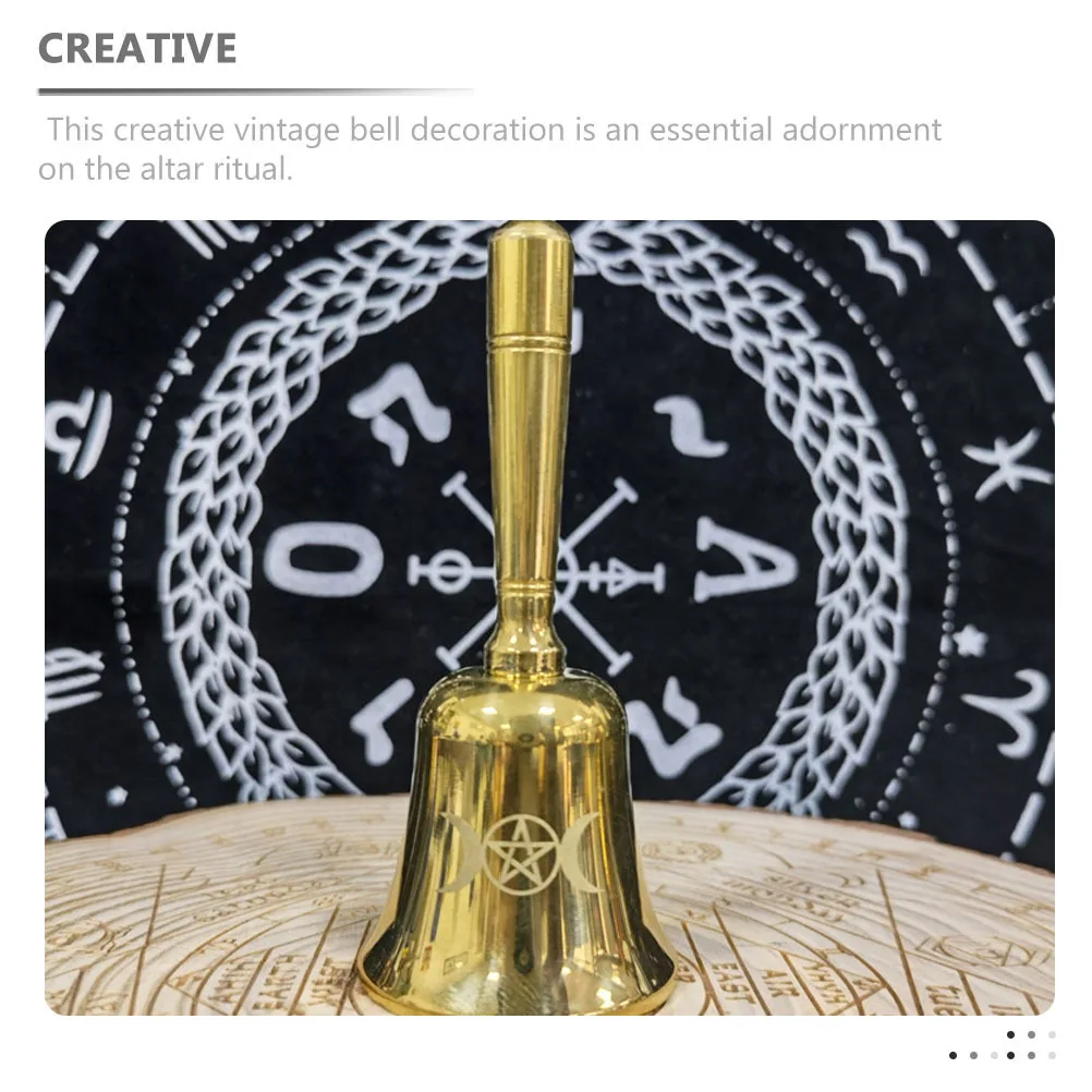 

Brass Mini Altar Bell Vintage Pentagram Multi-Functional Handheld Ritual Bell Wiccan Supply Meditation Decor Witch Bells