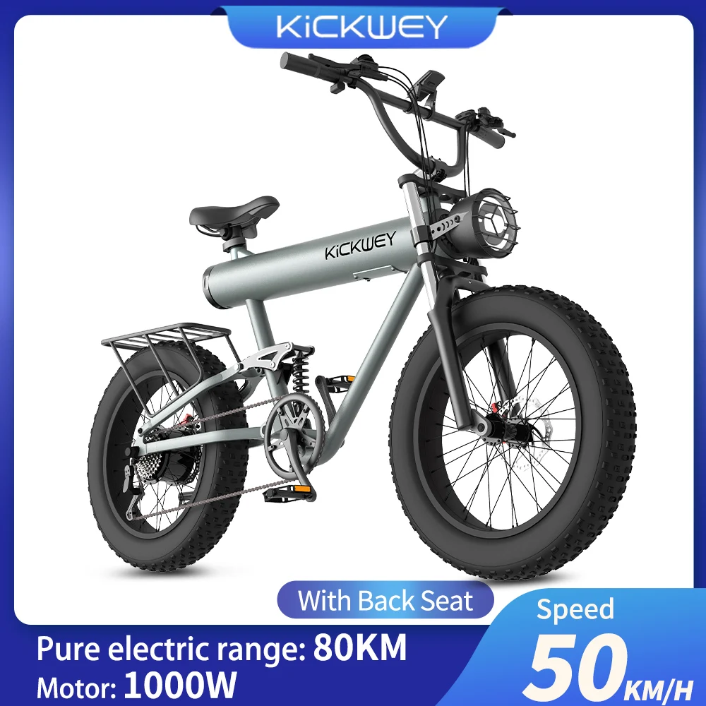 

Kickwey K20 Plus Snow Electric Bicycle Mountain ebike Adult Electric Bicycle 1000W 20AH 20" Fat Tire Bike Outdoor Riding Bike