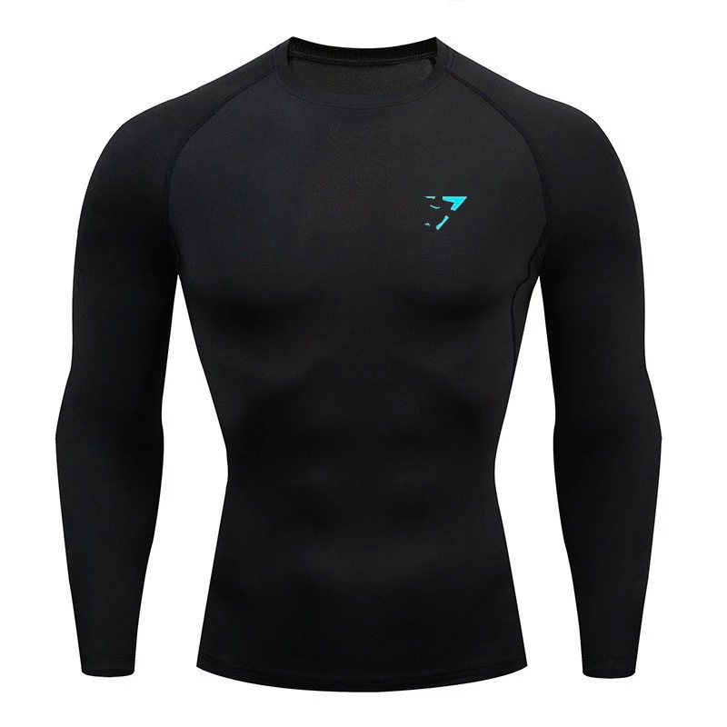 Men's Compression Long Sleeve Shirt Black Fitness T-shirt Male Running Quick Drying Gym Top Sun Protection Sports Base Layer
