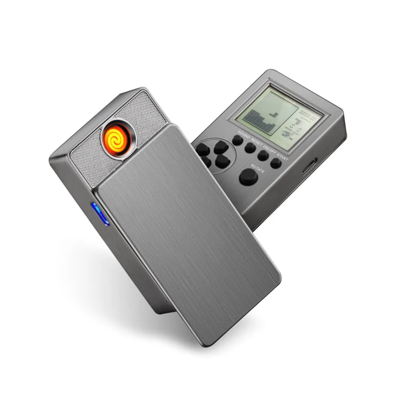 2 in 1 Tungsten Cigarette Lighter & Games Console with 26+ Classic Games, USB Rechargeable Electric Lighters Smoking Accessories
