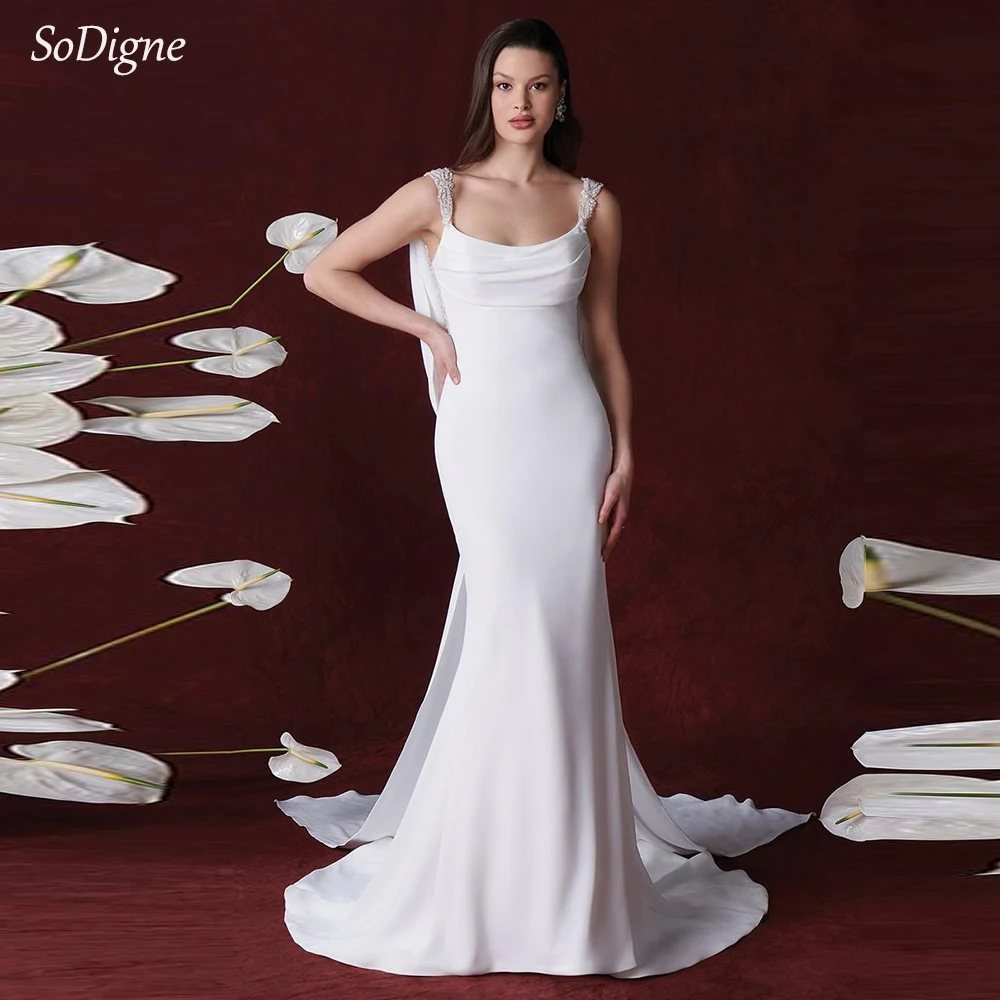 

SoDigne Elegant Mermaid Wedding Dresses Sleeveless Satin Back Appliques Bride Gown Long Simple 2024 Bridal Dress robe de mariée