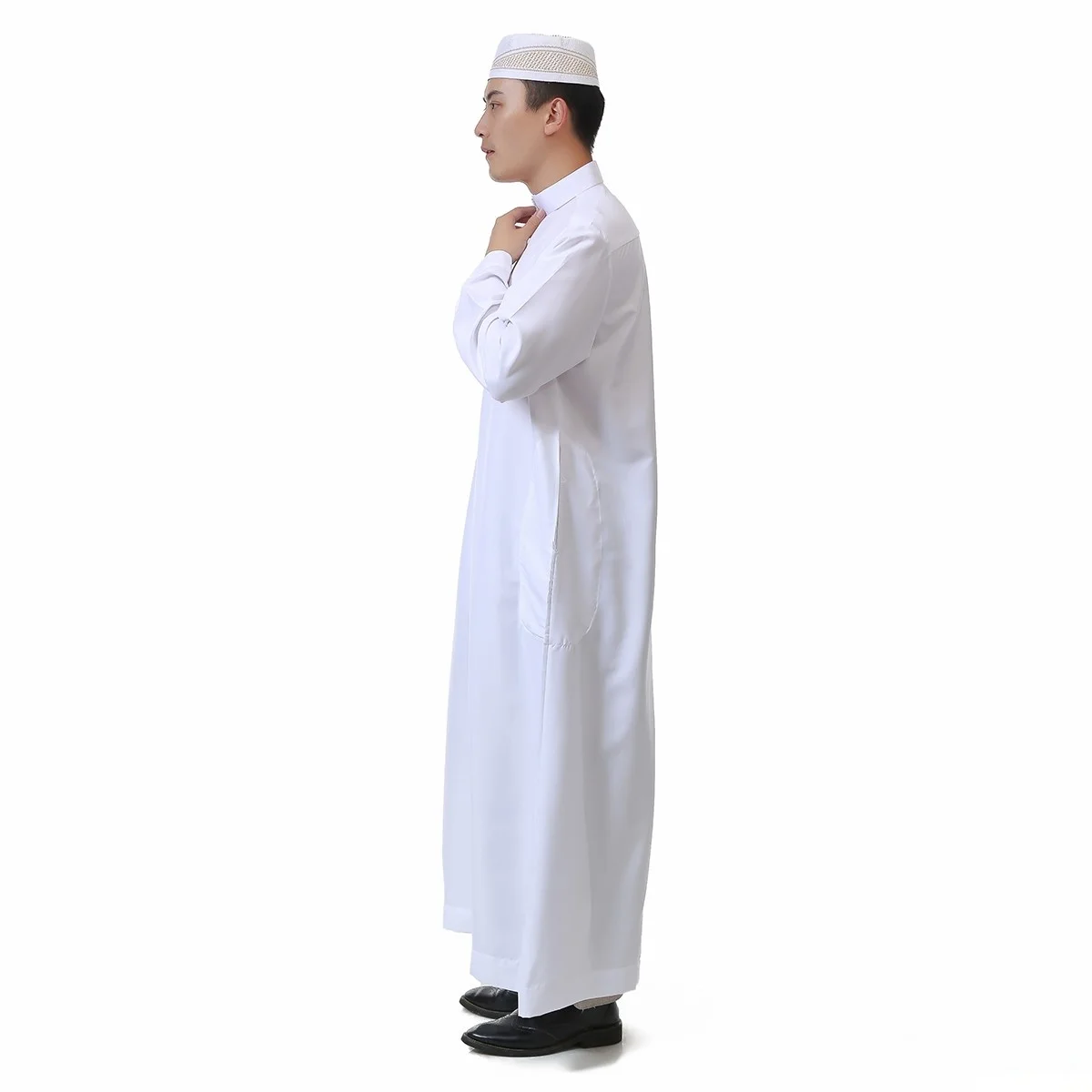Robe masculino de manga comprida com gola árabe saudita, robe muçulmano do Ramadã, roupas islâmicas do Oriente Médio