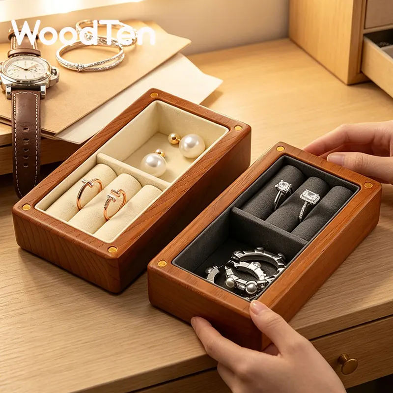 Caja de Almacenamiento de Joyas de Madera Maciza WoodTen para Aretes, Anillos, Colgantes, Collares y Pulseras, Organizador de Joyas Premium para el Hogar