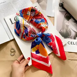Luxury Design Chain Print Small Square Scarf Simulated Silk Thin Neck Scarf Fashion Summer Sunscreen Headscarf For Women 70x70cm