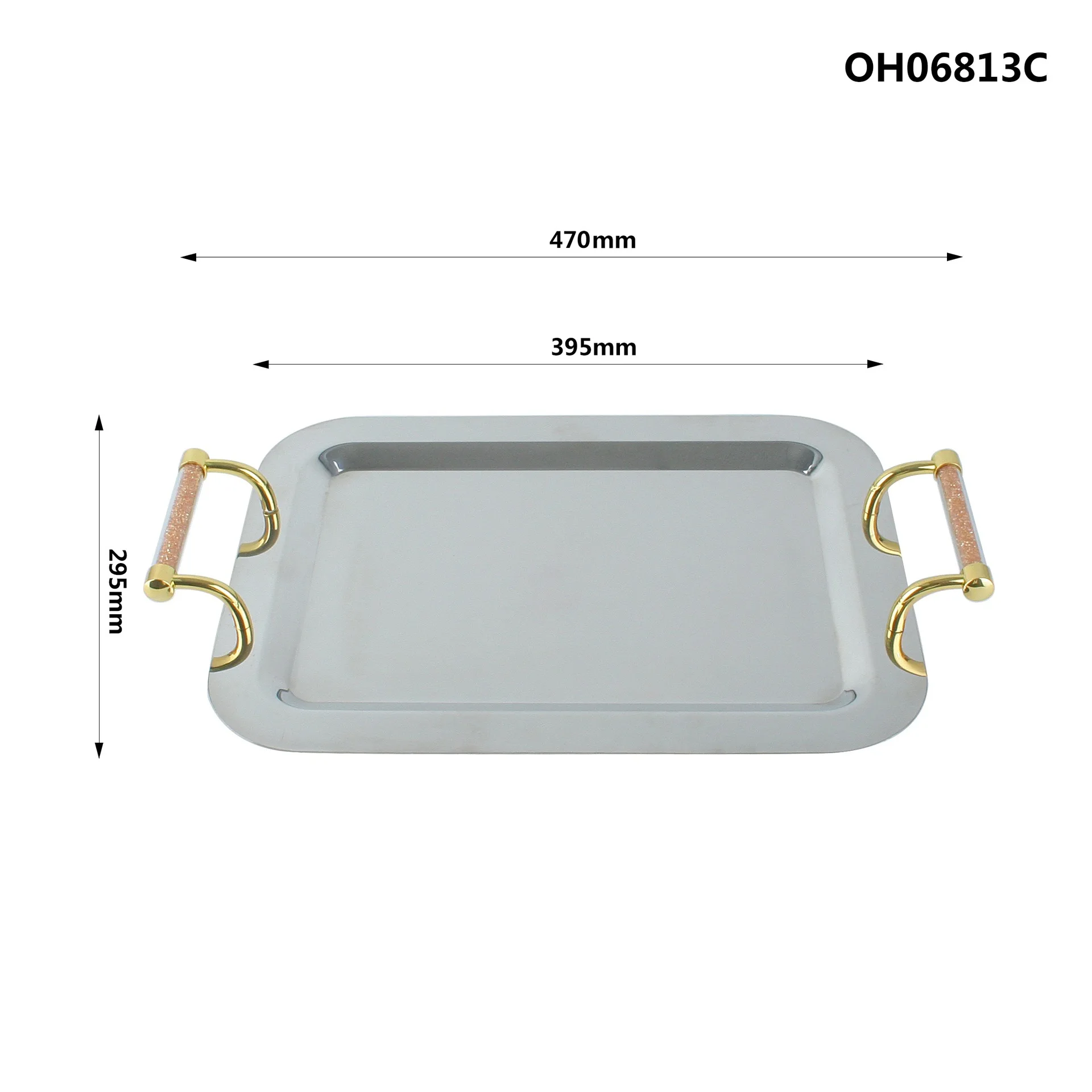 

Stainless Steel Square Tray Binaural Drill Buffet Plate Acrylic Handle Dessert Fruit Plate Tea Tray