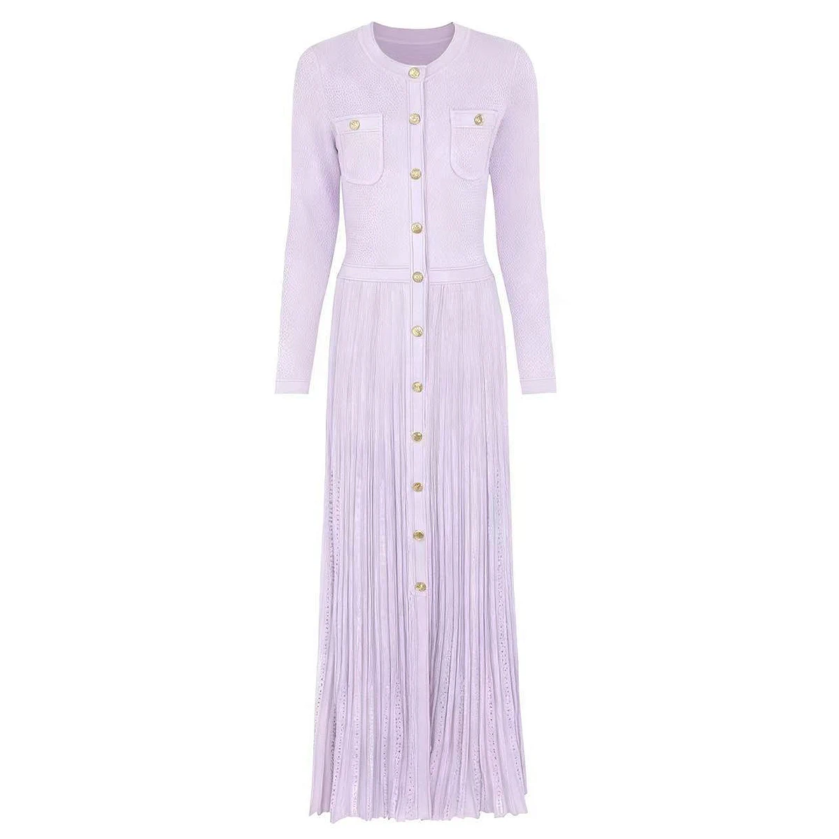 

High Quality Spring And Autumn New Fashionable Women's Commuting Knitted Round Neck Hollow Out Slim Fit Long Sleeved Dress