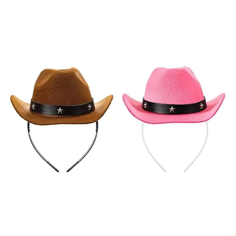 L93C Cosplay Costume Hairhoop Vintage Cowboy Hat Headband Adult Clothing Accessory