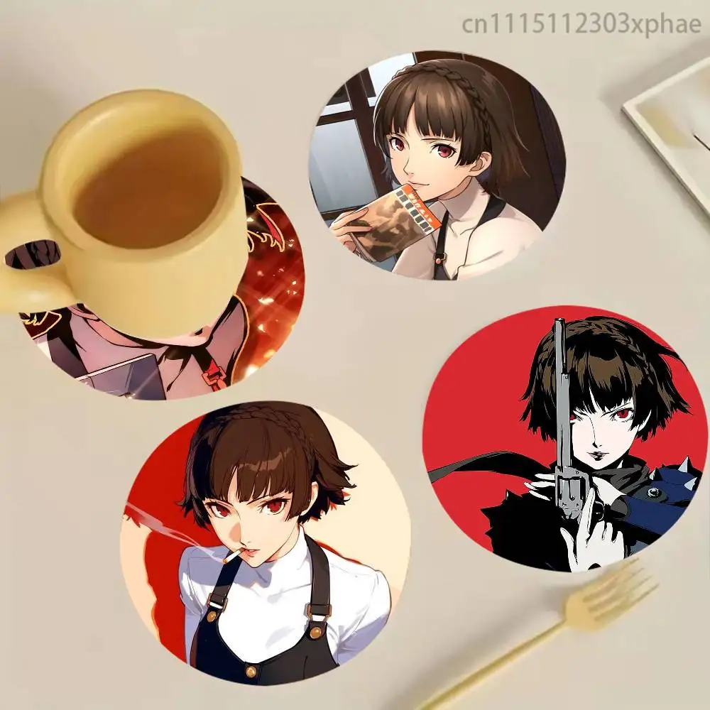 Makoto Niijima Persona Queen Wood Coaster Mug Tea Coffee Cup Pad Heat Resistant Placemats Tableware Decoration