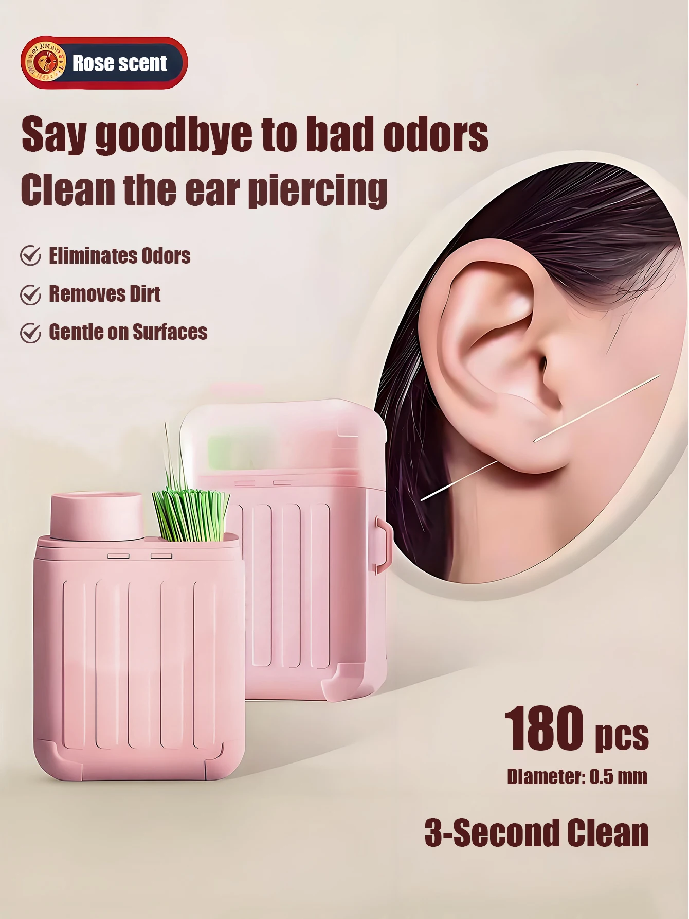 Extra Fine Ear Piercing Cleaner Swabs (180 Count) with Antibacterial Solution - Odor Removing Gentle Daily Care Portable Travel
