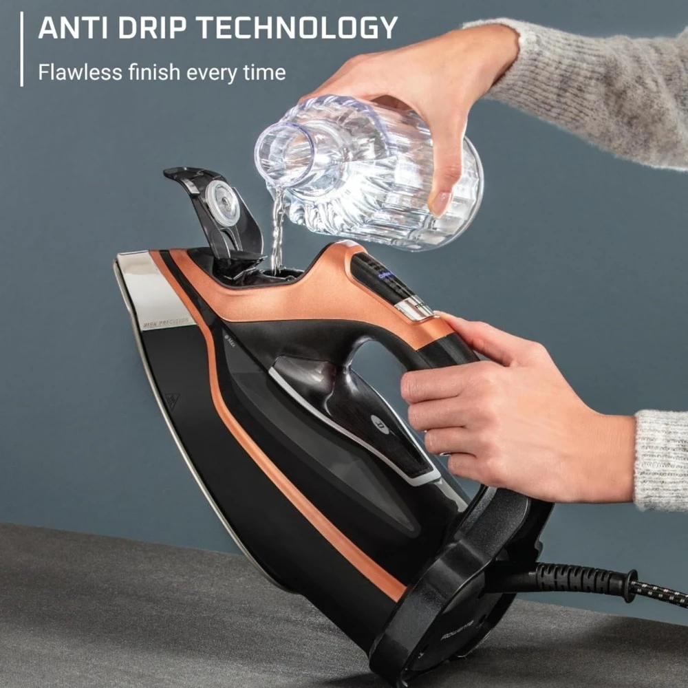 

Паровой утюг Pro Steam Iron 1850W с умным экраном, 5 предустановленных программ, подошва из нержавеющей стали, ручной отпариватель для одежды, черный медный