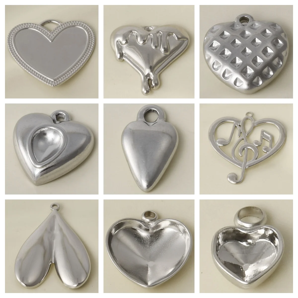 7pcs New Sense Of Design Stainless Steel Silver Color Pendant Multi-Specification Heart Musical Note Gloss No Fading Pendants