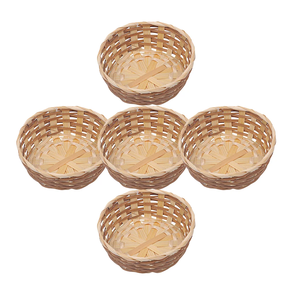 

5 Pcs Shopping Basket Fruit Bamboo Storage Baskets Woven For Snack Dessert Plate Wicker Containers