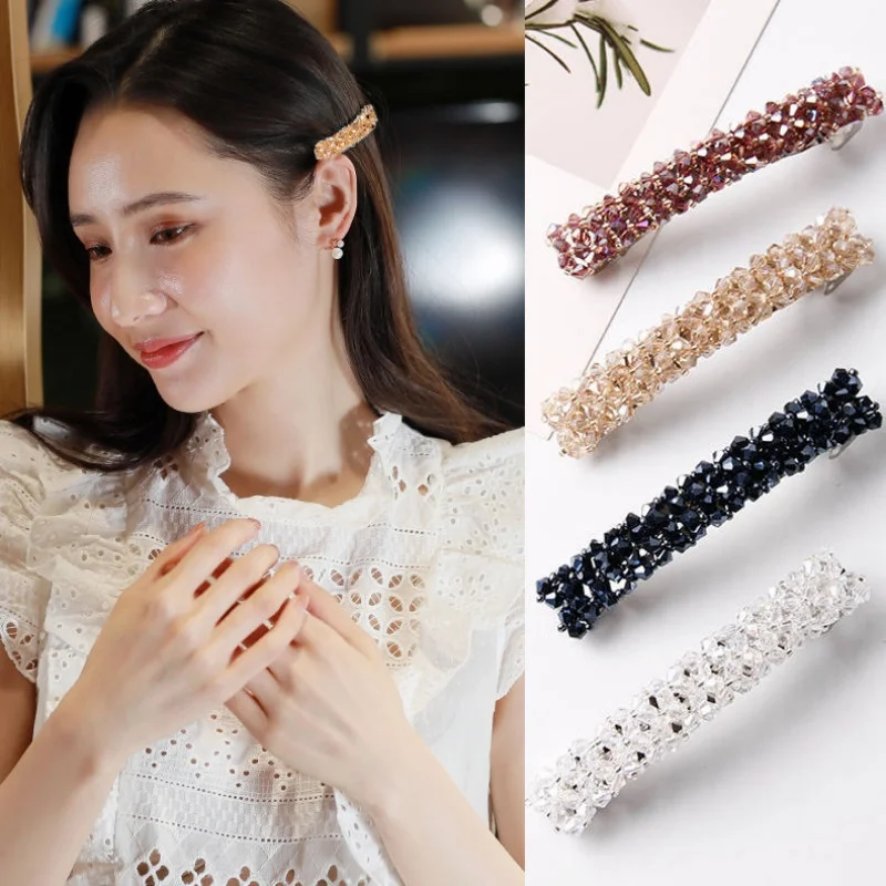 Glitzernde Strass-Haarspange aus Metall für Damen, Elegante Seitenklammer, Modische Haarnadel für Mädchen, Haaraccessoires – Detail 1