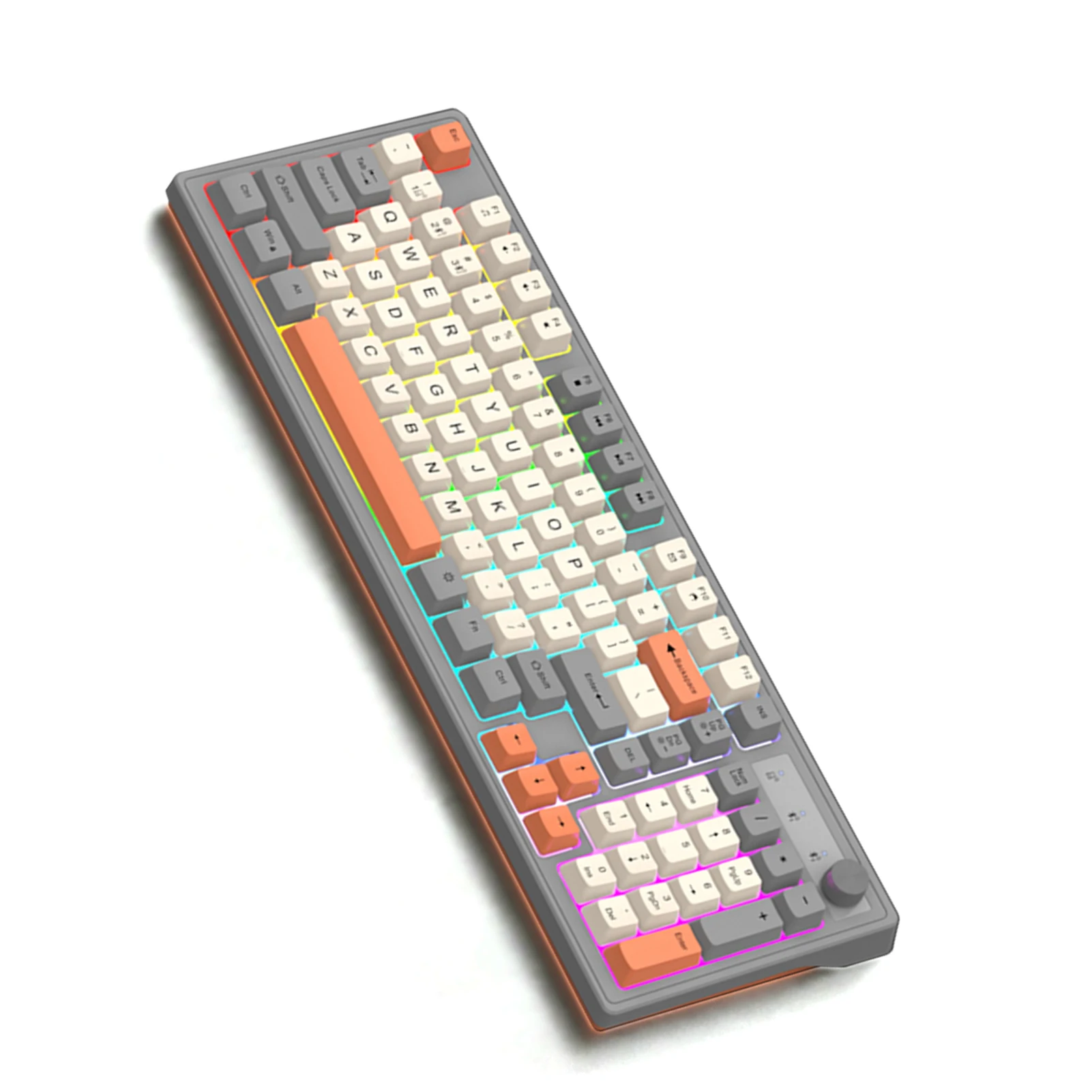 Teclado sem fio 2.4G Teclado mecânico BT de 98 teclas com teclado recarregável retroiluminado com botão de controle de volume para computador