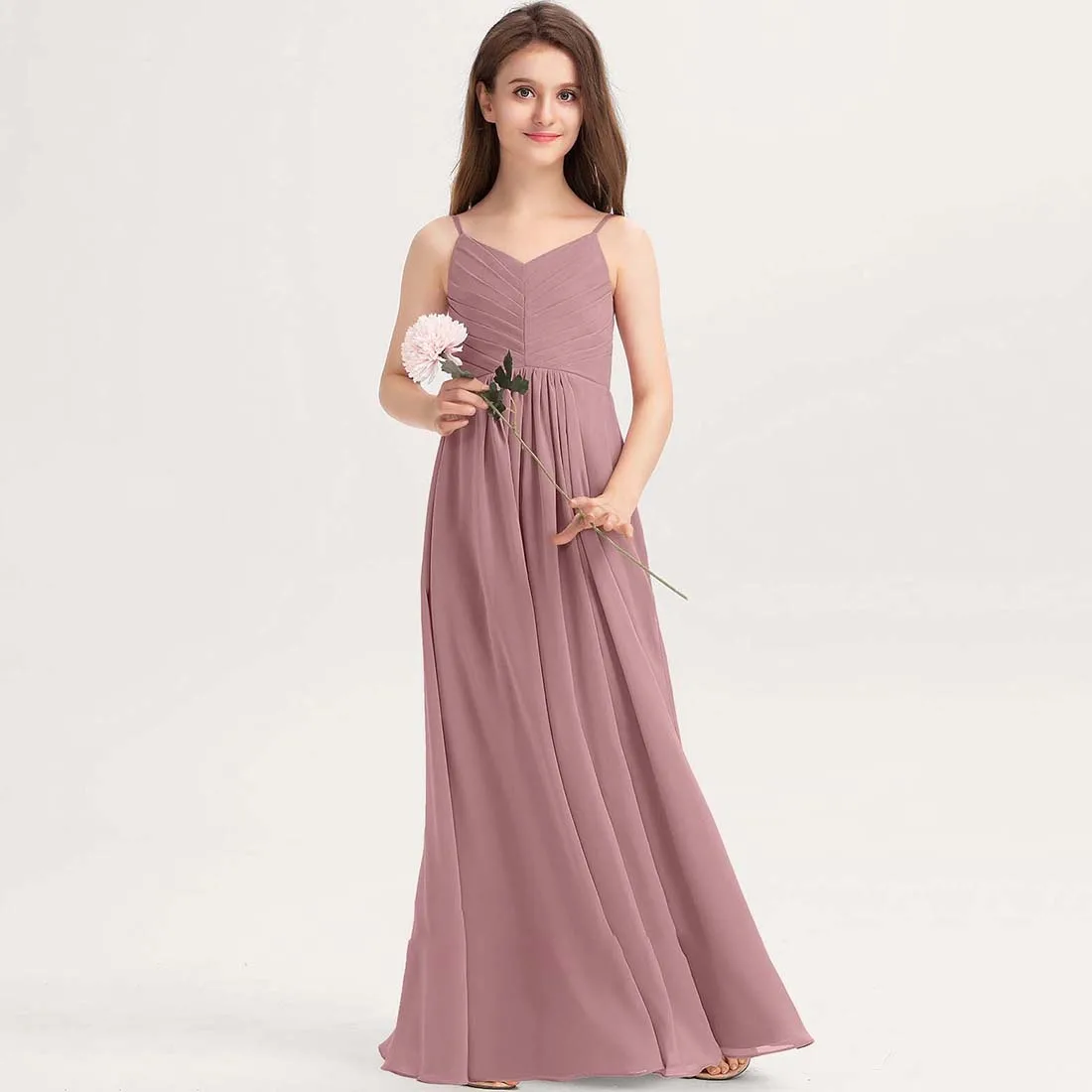 YZYmanualroom Chiffon Junior Bridesmaid Dress A-line V-Neck Floor-Length 2-15T