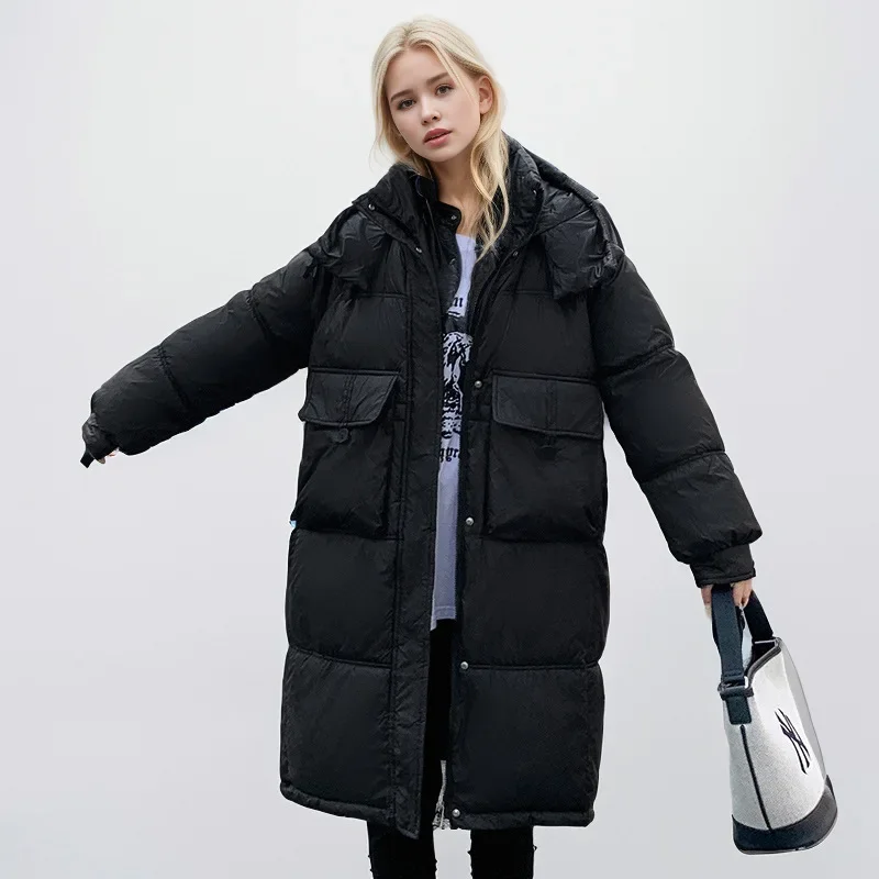 Parka longue à capuche pour femme avec poches optiques, doudoune femme, pardessus de neige coupe-vent, manteau en coton chaud, hiver, nouveau, 2024