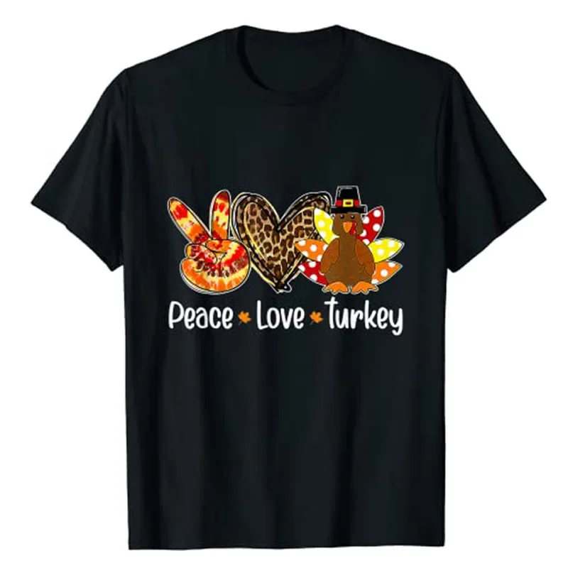 Peace Love Turkey Pumpkin Gobble Turkey Thanksgiving T-Shirt Cute Graphic Tee Tops Aesthetic Clothes Women Short Sleeve Outfits