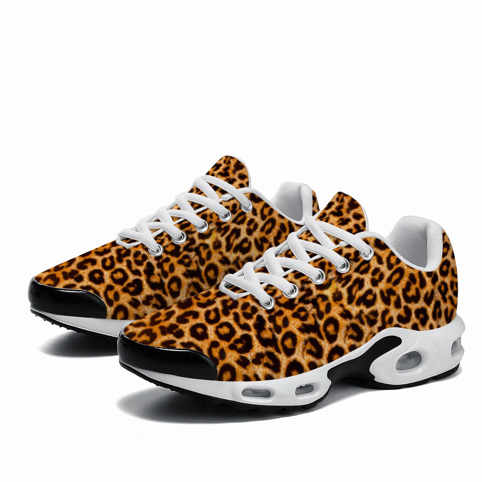 

leopard print casual air-cushioned shoes breathable mesh upper, athletic shoes for men and women