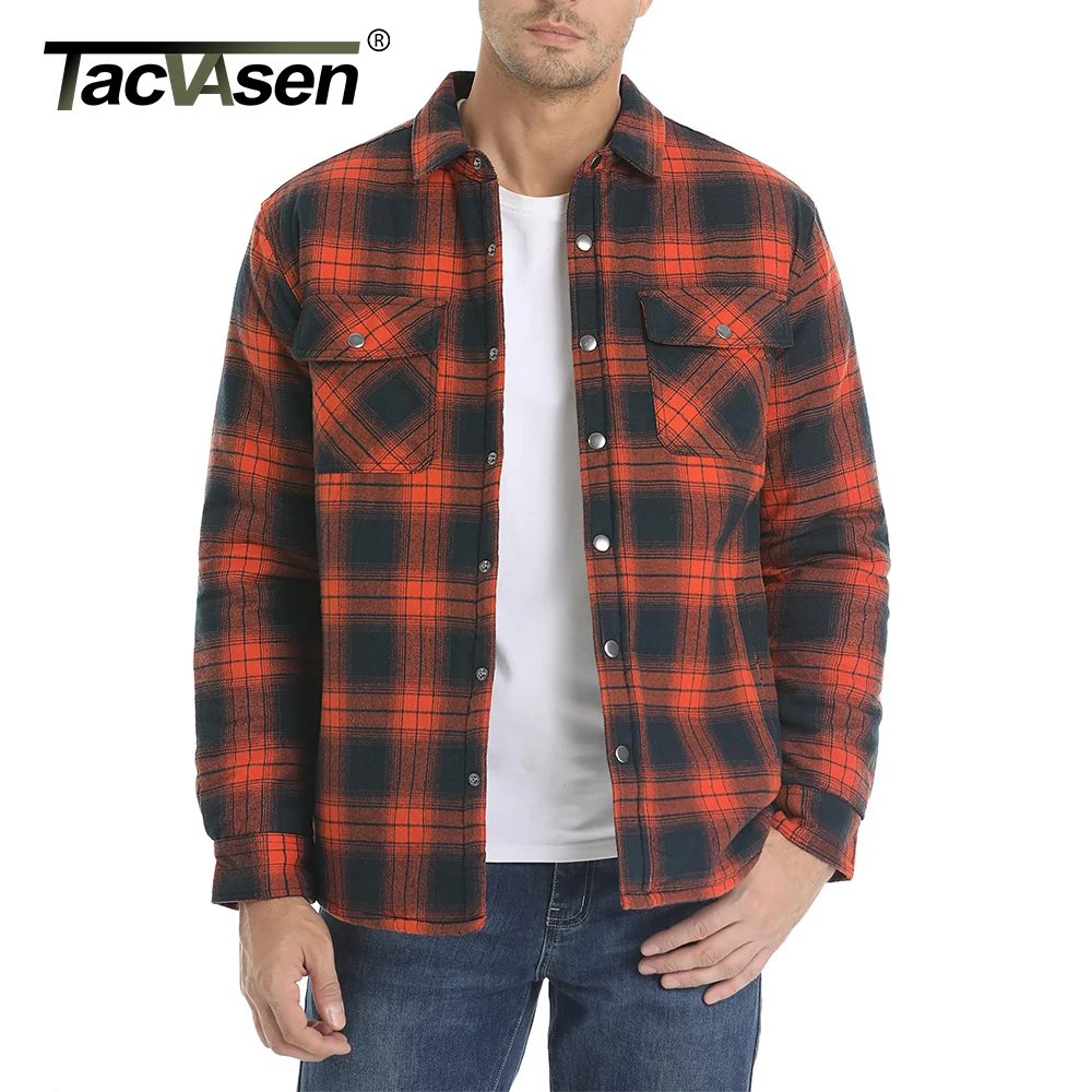 TACVASEN Men\'s Flannel Jackets Quilted Lined Heavyweight Warmth Fall Winter Work Commuting Coats Plaid Shirt Jacket