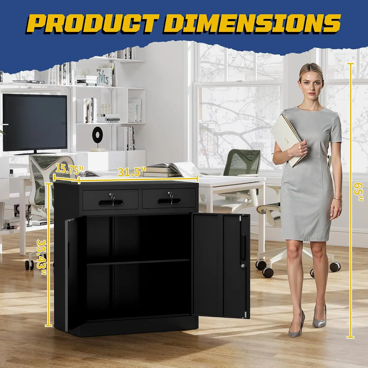 Metal Storage Cabinet 2 Drawer Adjustable Shelves Locking Tool Cabinet Office Garage Bathroom Kitchen School Shop, Customized
