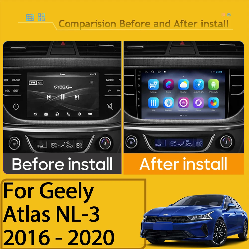 CarPlay Android 13 For Geely Atlas NL-3 2016 - 2020 Player Auto Head Unit Car Radio Touch Screen Stereo GPS Video Navigation BT