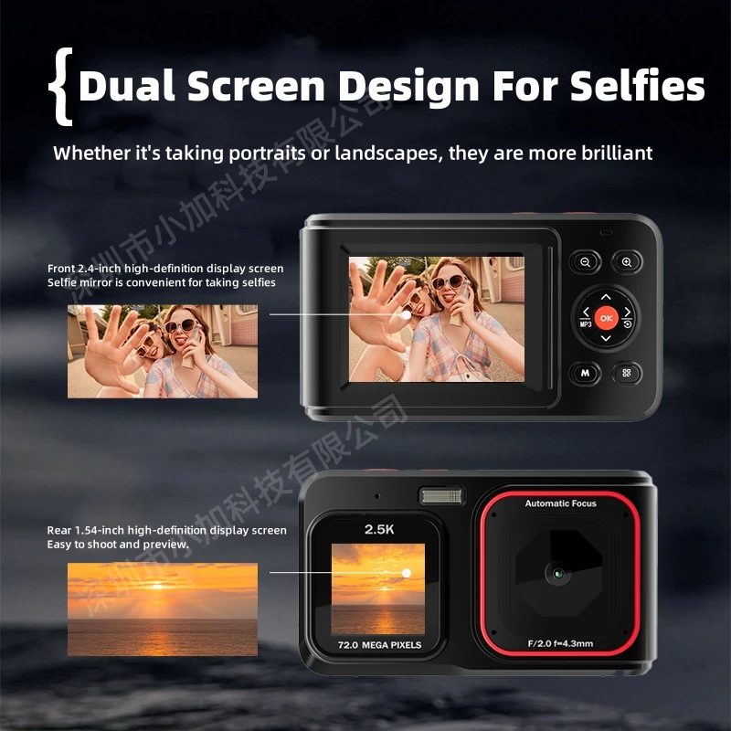 Dual Screen HD Digital Camera With 16x Digtal Zoom Auto Focus High-Definition 72MP Suitable For Home Travel Portable Shooting