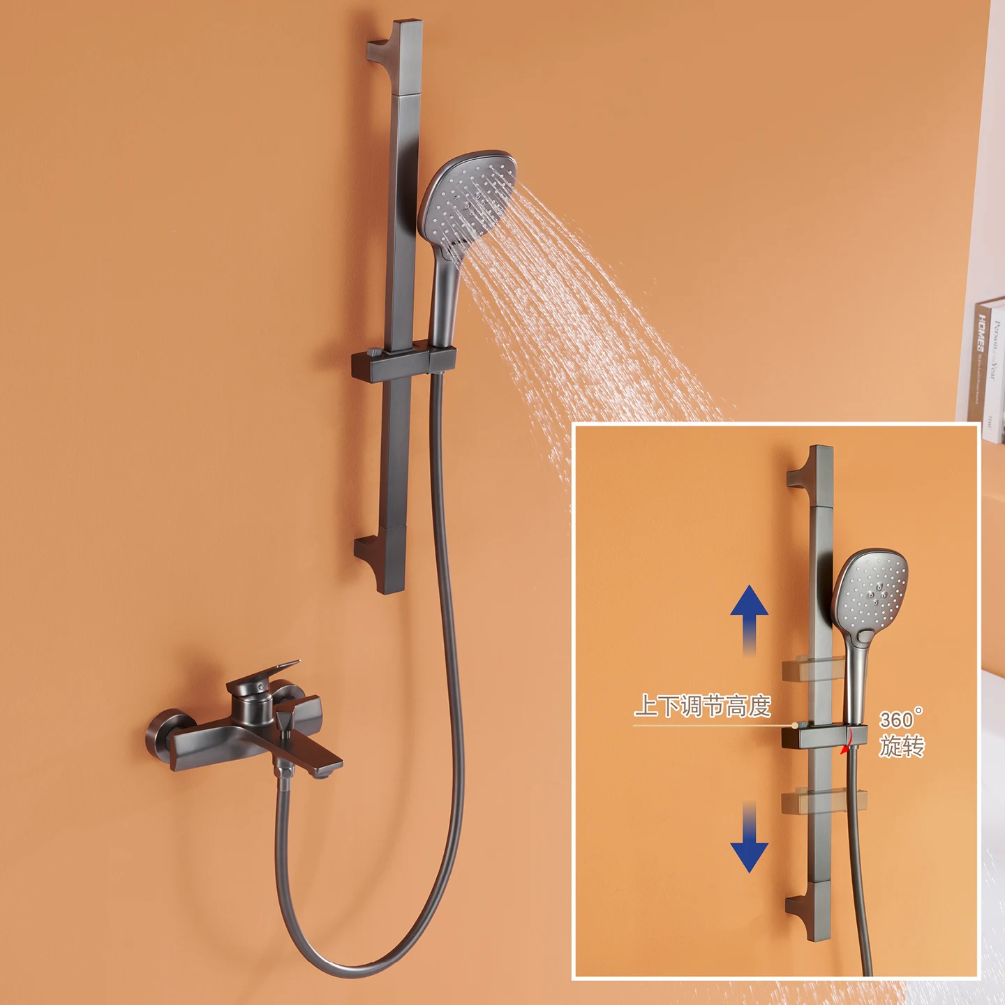 

Bathroom Bathtub Faucet Set Wall Mounted Bath Tub Faucet With Handheld Shower Bathroom Hot and Cold Mixer Valves Gray