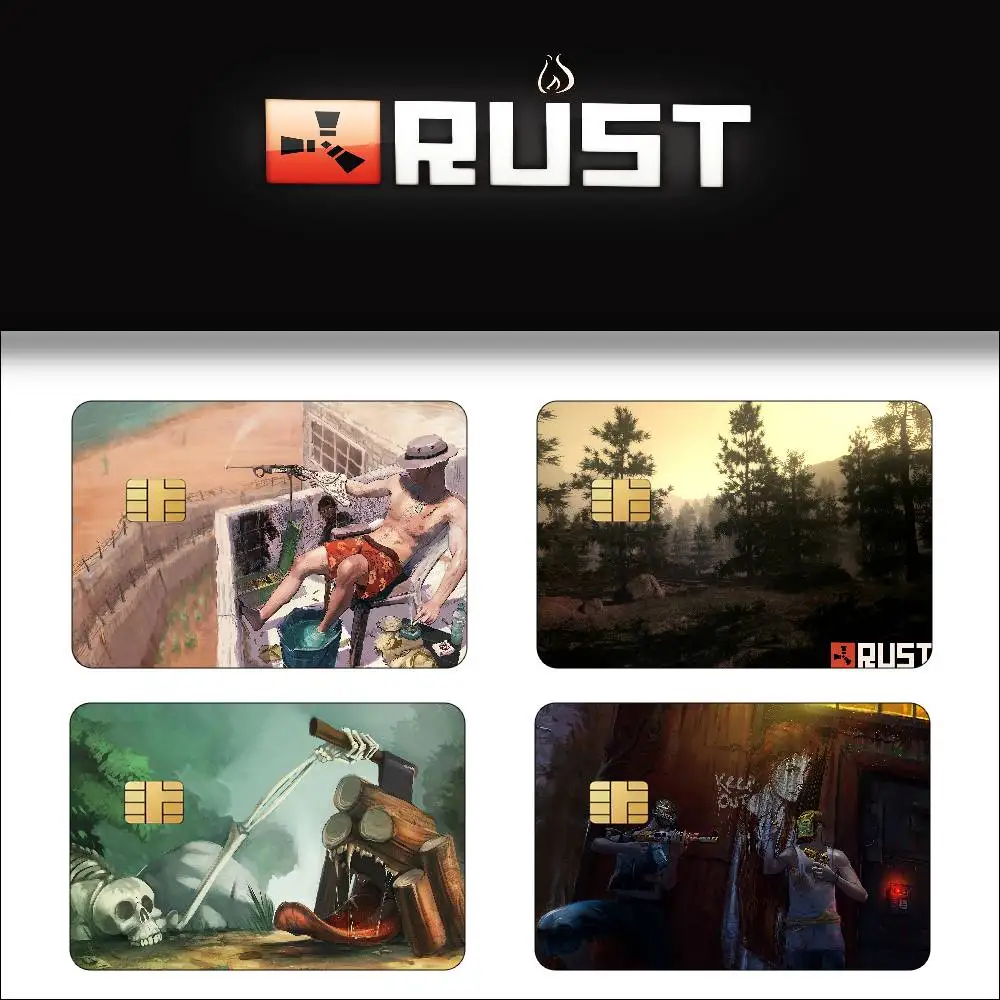 Game Rust Anime 4pcs 1Set Funny Shell On Off Ultra Thin No Fade Sticker Skin Cover Film For Debit Credit Card