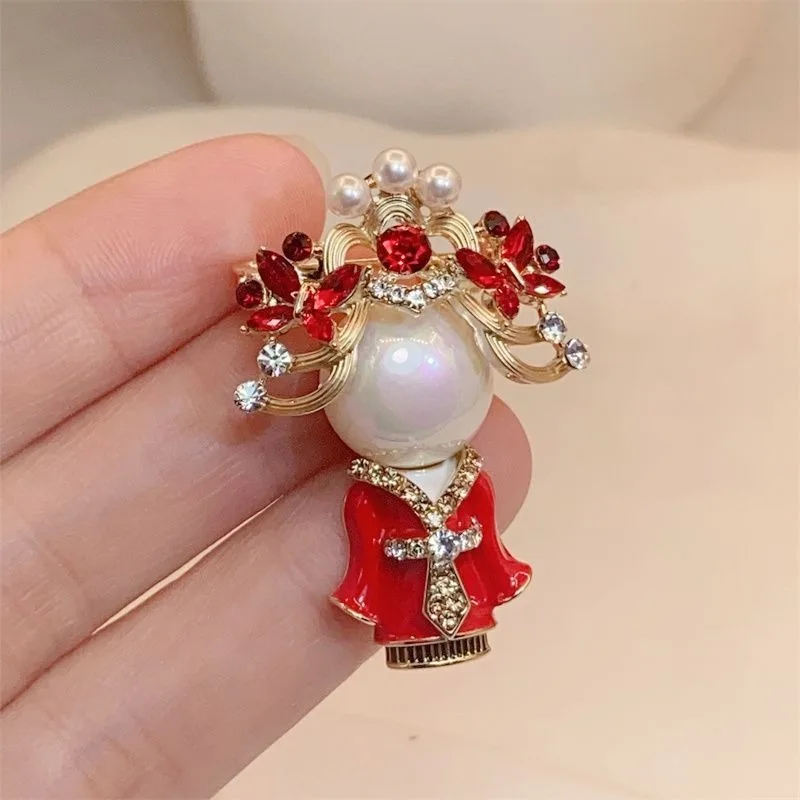 New Chinese Style Wedding Couple Brooch Peking Opera Female Warrior High End Festive Red Premium Feel Matching Accessories Gift