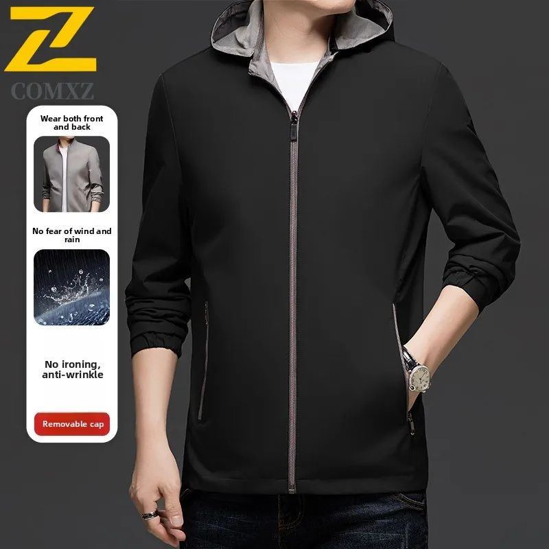 سترة عمل بغطاء للرأس خفيفة الوزن للرجال من EIAO - معطف عمال مقاوم للماء ومقاوم للرياح مع نظام متعدد الجيوب للرياضات الخارجية الحضرية #1