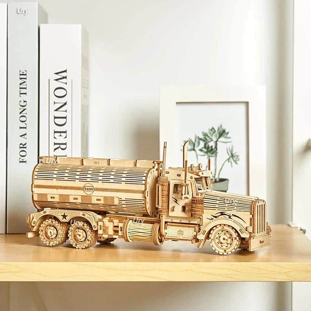 DIY 3D Wooden Puzzles Money Box Piggy Bank Fuel Truck Model Building Block Kits Assembly Jigsaw Toy Gift for Children Adult