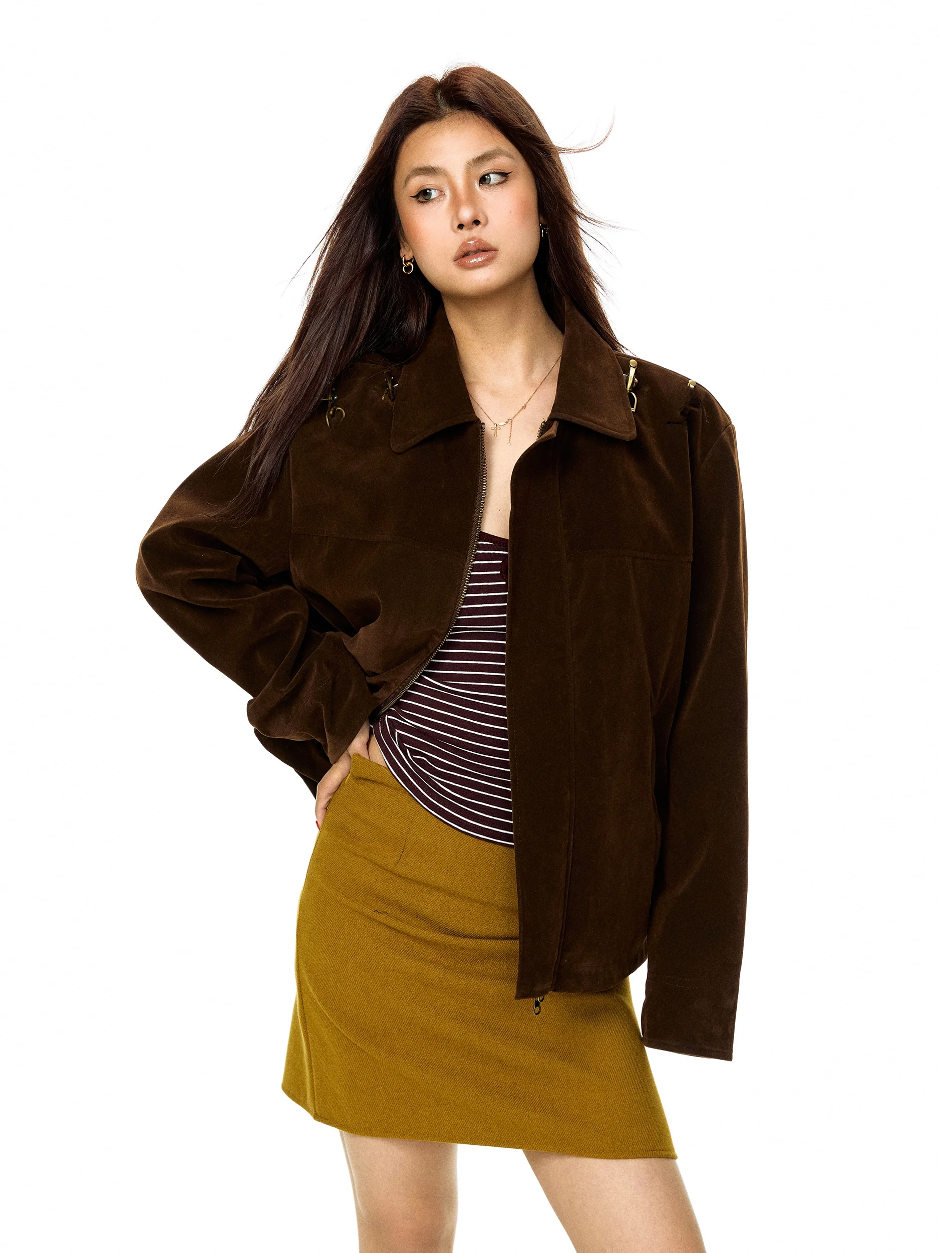 

Blabb Retro Metal Bule ort Collar Jaet Women's Casual Loose Fit Outerwear Spring New Design Sense