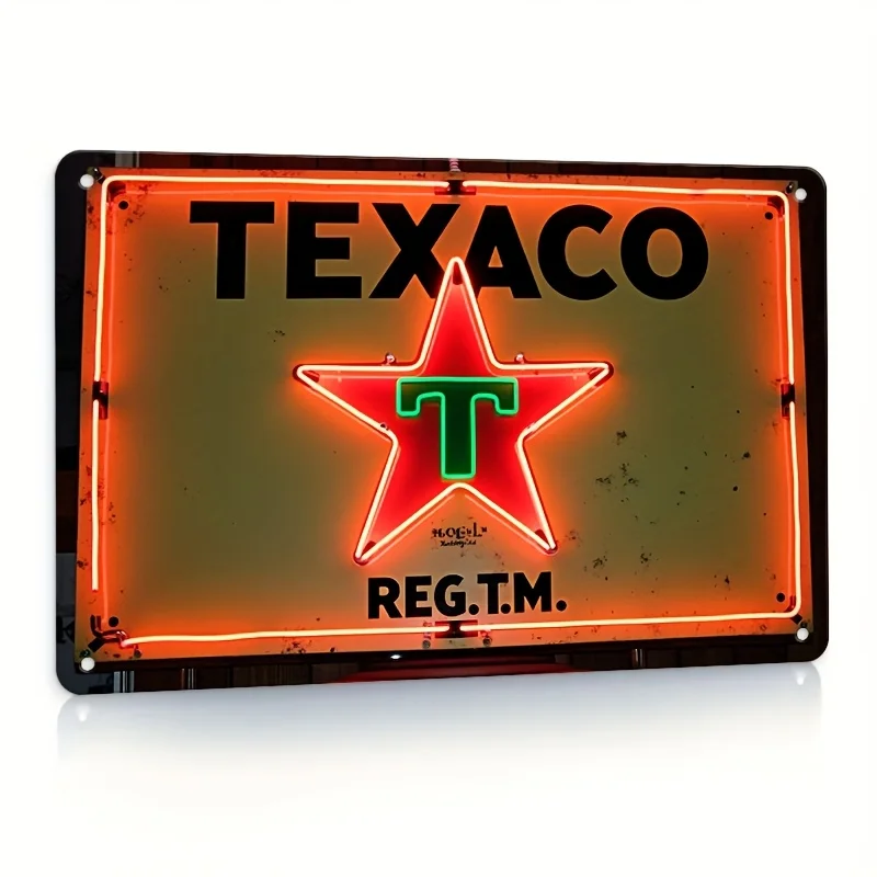 High Definition Custom Metal Wall Art Print Texaco Neon Style Vintage Gas Station Sign for Garage Man Cave Decor